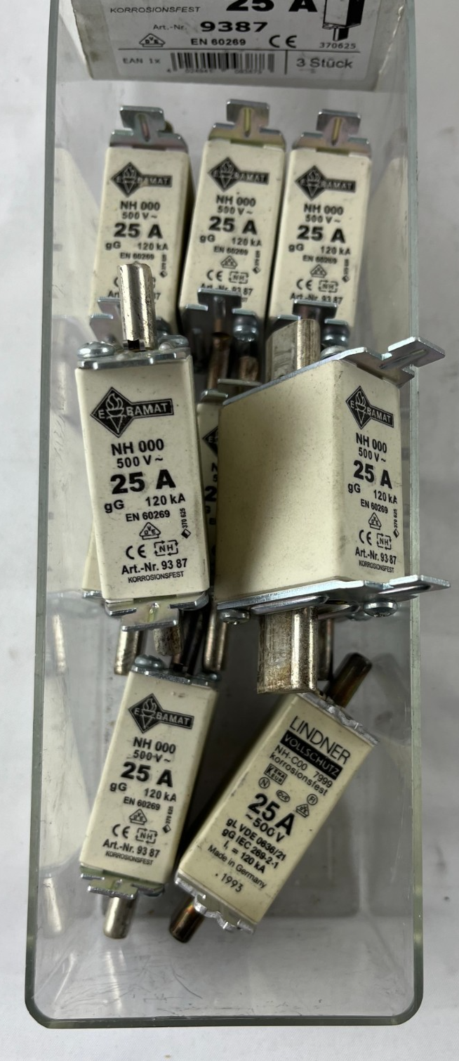 Lot 13x NH000 25A 500V gG Fuse Links Bals E‑BAMAT 9387 + Lindner Corrosion