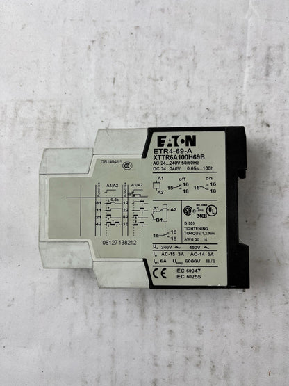 Eaton ETR4-69-A Timer Relay 24-240VAC/DC 0.05s-100h Multi Function Used Spare