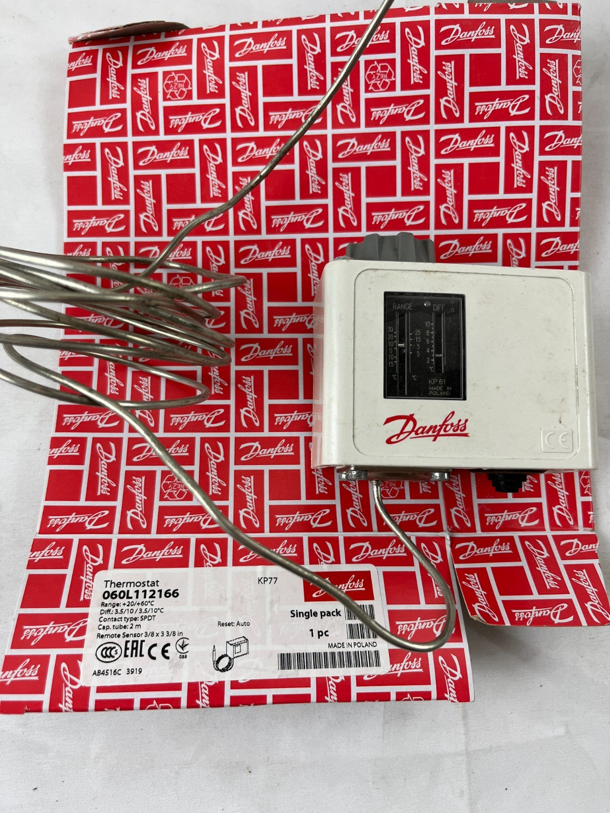 Danfoss KP77 Thermostat 060L112166 Capillary Temperature Controller New Danish