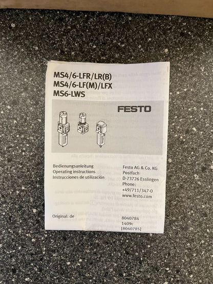 Festo MS4-EM1-1/4-S On/Off Valve Assembly with Filter Regulator MS4/6-LFR/LR(B)