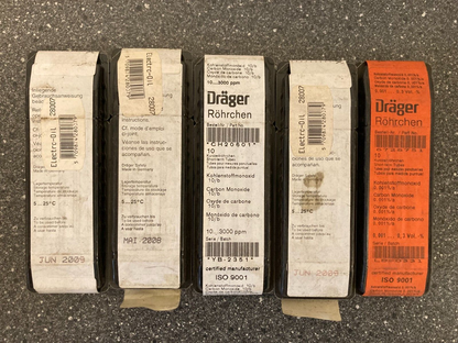 Lot of 5 x 10 Dräger Carbon Monoxide test tubes - Never used, but ALL EXPIRED!