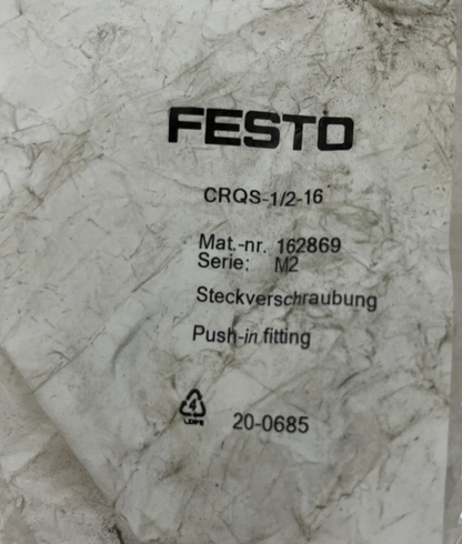 Festo CRQS-1/2-16 Push-In Fitting 162869 1/2" Male to 16mm Tube Sealed Unused