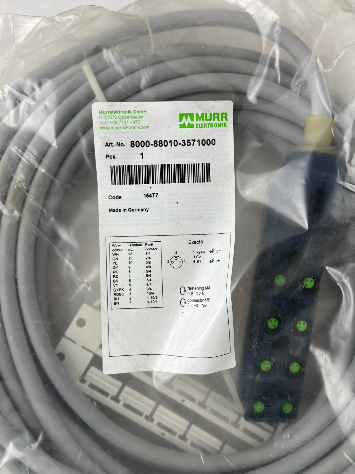 Murr Elektronik 8000-88010-3571000 Exact8 M8 Distribution Cable 8×M8 3-Pin 10m