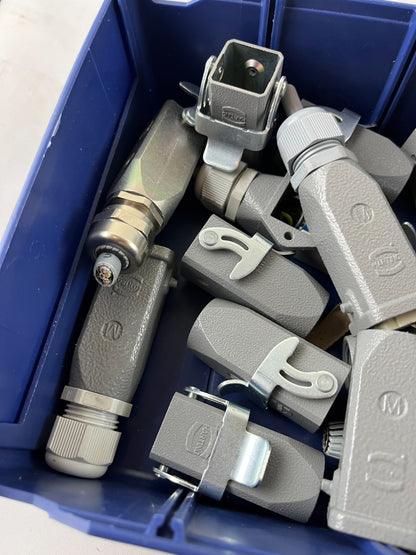 Harting Han 3A Side Entry Hood Connector Lot, Mixed Sizes, Used Bundle Spares