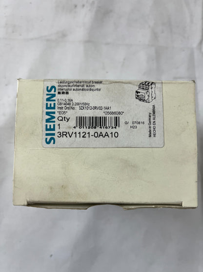 Siemens 3RV1121-0AA10 Motor Protection Circuit Breaker 0.11-0.16A New Unit