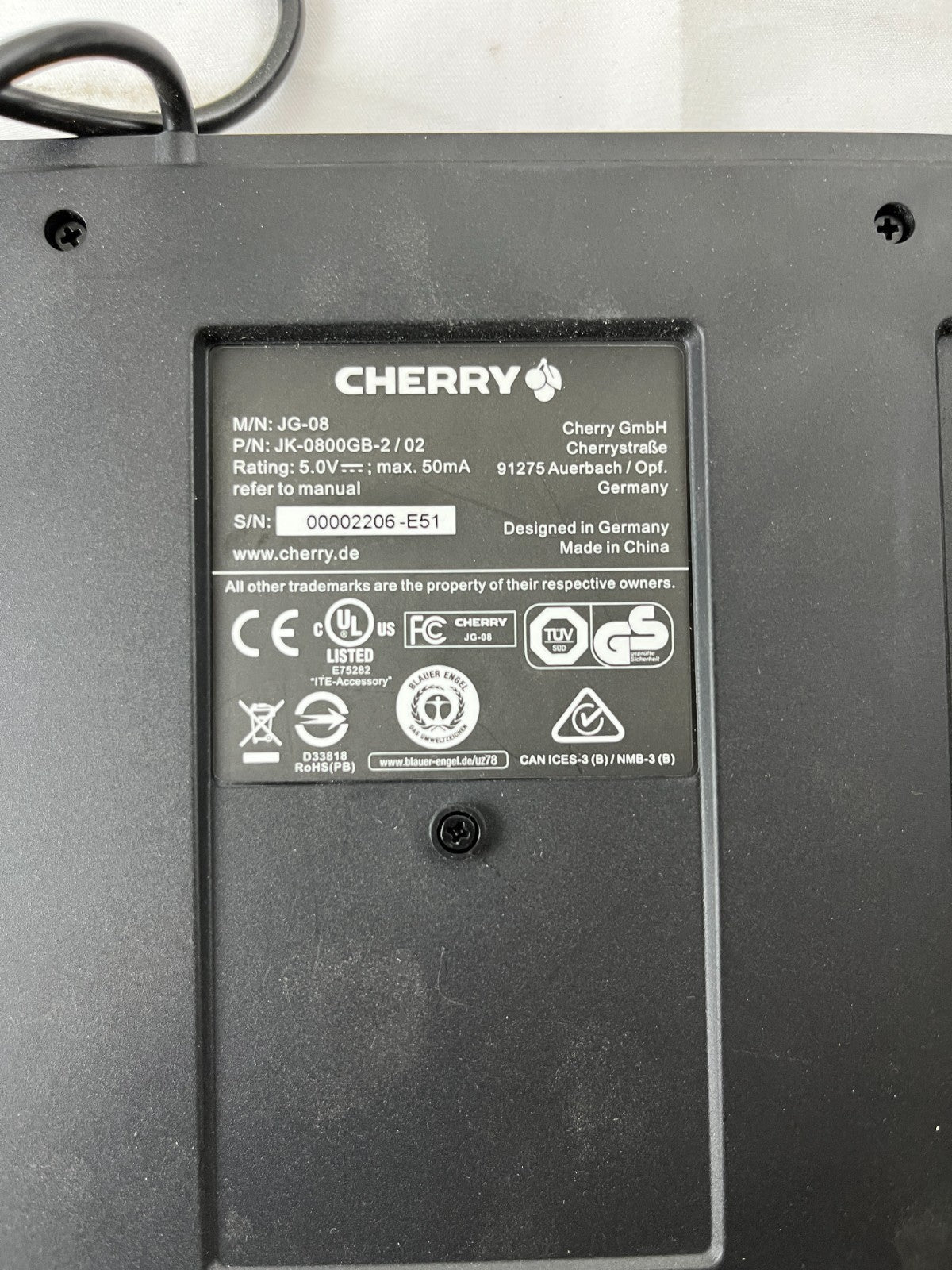 Cherry KC 1000 USB Keyboard JK-0800GB-2 UK Layout Black Wired Used Spare