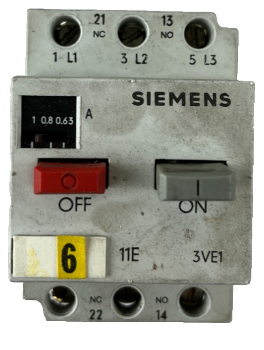 Siemens 3VE1010-2F Motor Protection Circuit Breaker 0.63–1A 3‑Pole Used Spare