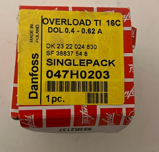 Danfoss Overload Relay TI16C 047H0203 DOL 0.4-0.62A New in Box Genuine 1 pcs