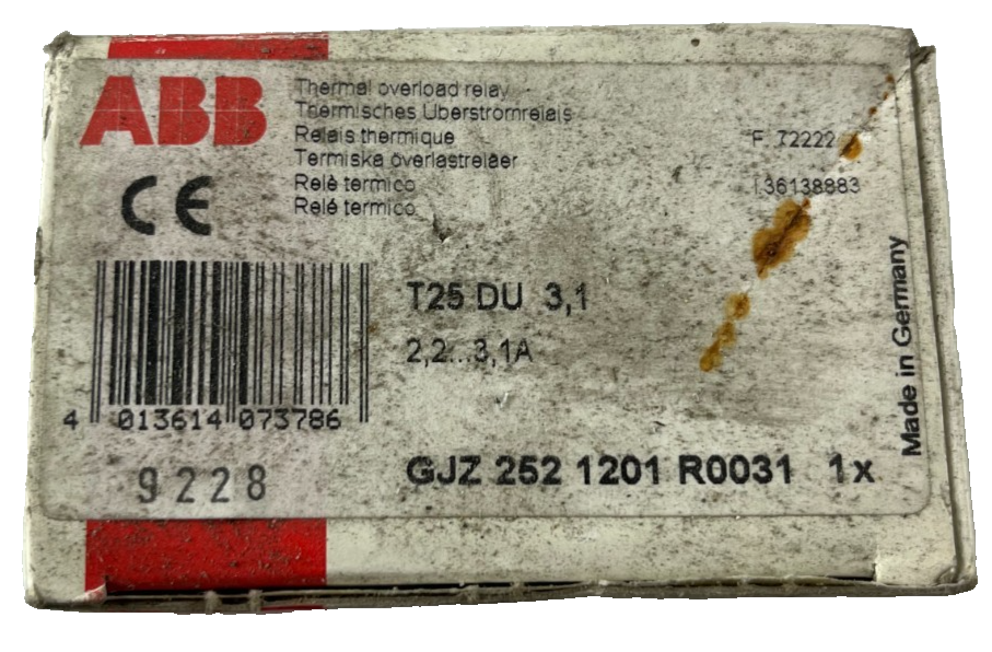 ABB T25 DU 3.1 Thermal Overload Relay 2.2–3.1A New in Box Spare Part