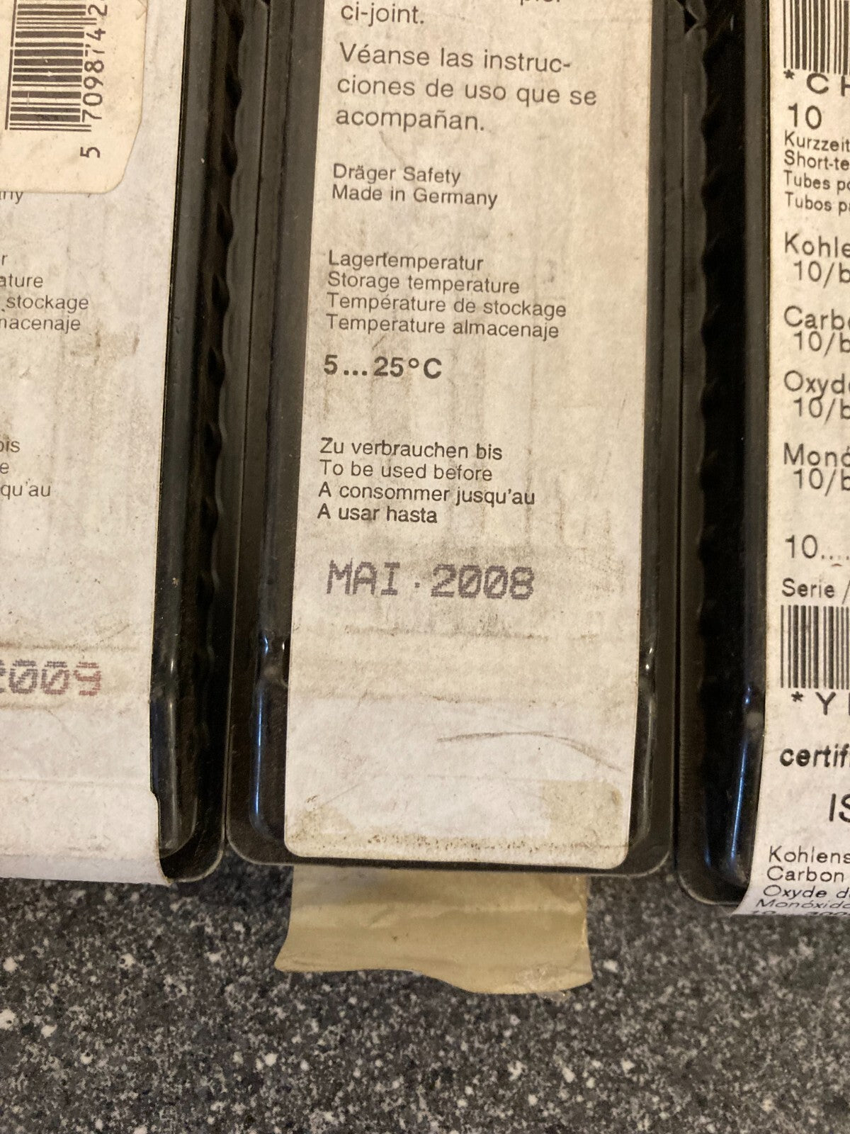 Lot of 5 x 10 Dräger Carbon Monoxide test tubes - Never used, but ALL EXPIRED!
