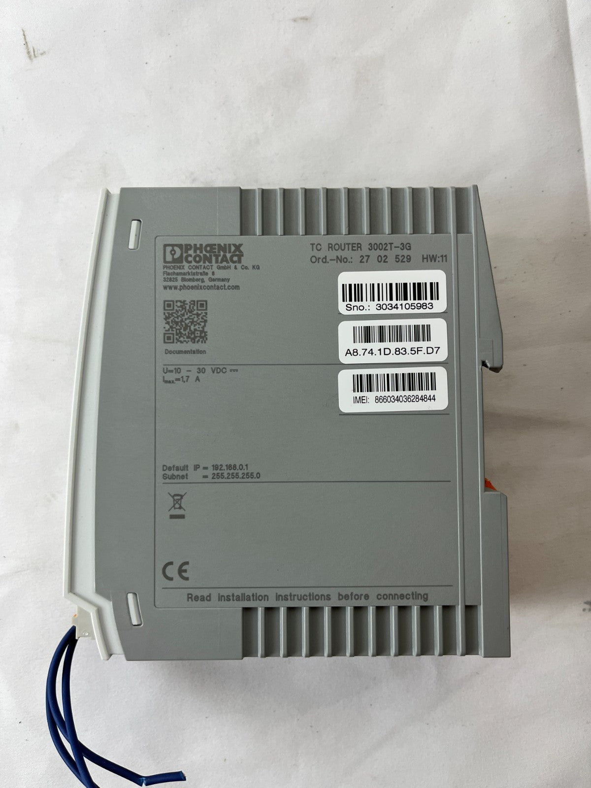 Phoenix Contact TC ROUTER 3002T-3G Industrial VPN Cellular Router 2702529 Used