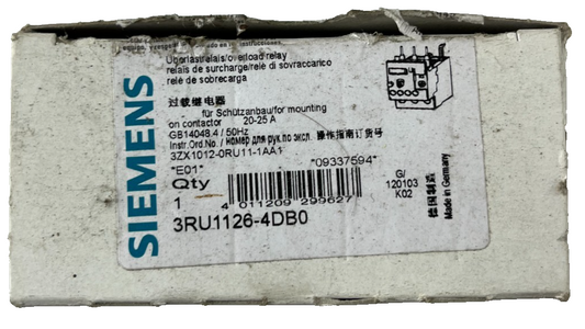 Siemens 3RU1126‑4DB0 SIRIUS Thermal Overload Relay 20–25A Class 10 for S0 New