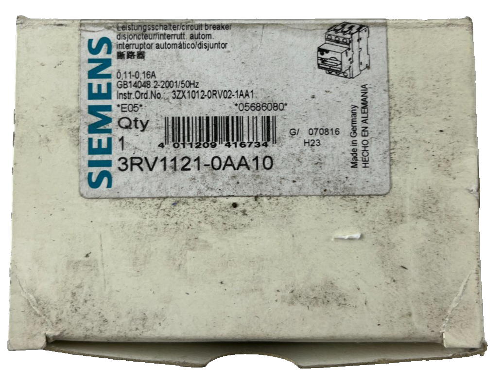Siemens 3RV1121‑0AA10 SIRIUS Motor Protection Circuit Breaker 0.11–0.16A New