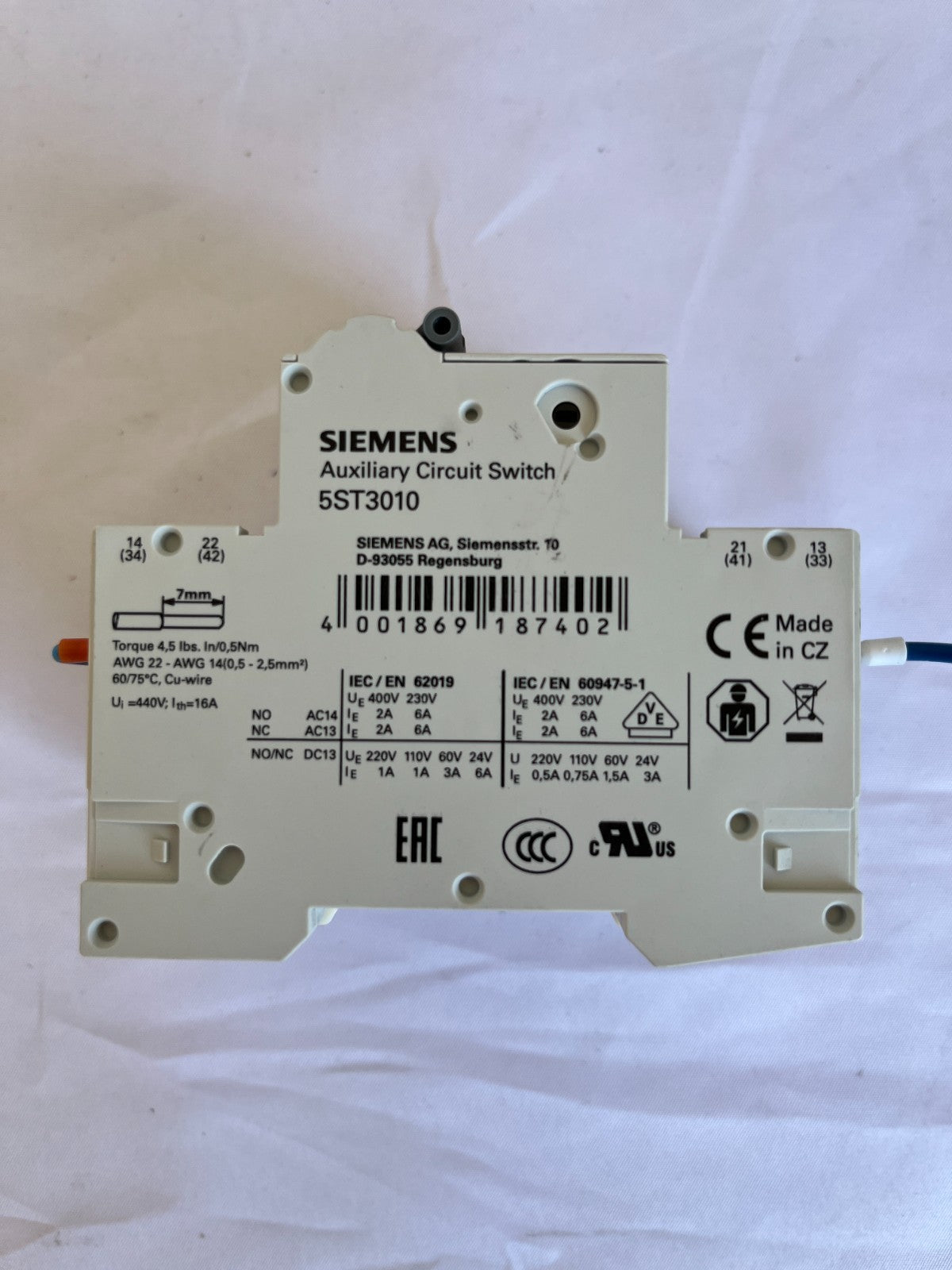 10x Siemens 5ST3010 Auxiliary Circuit Switch 1NO 1NC For 5SL 5SY 5SP Used Bundle