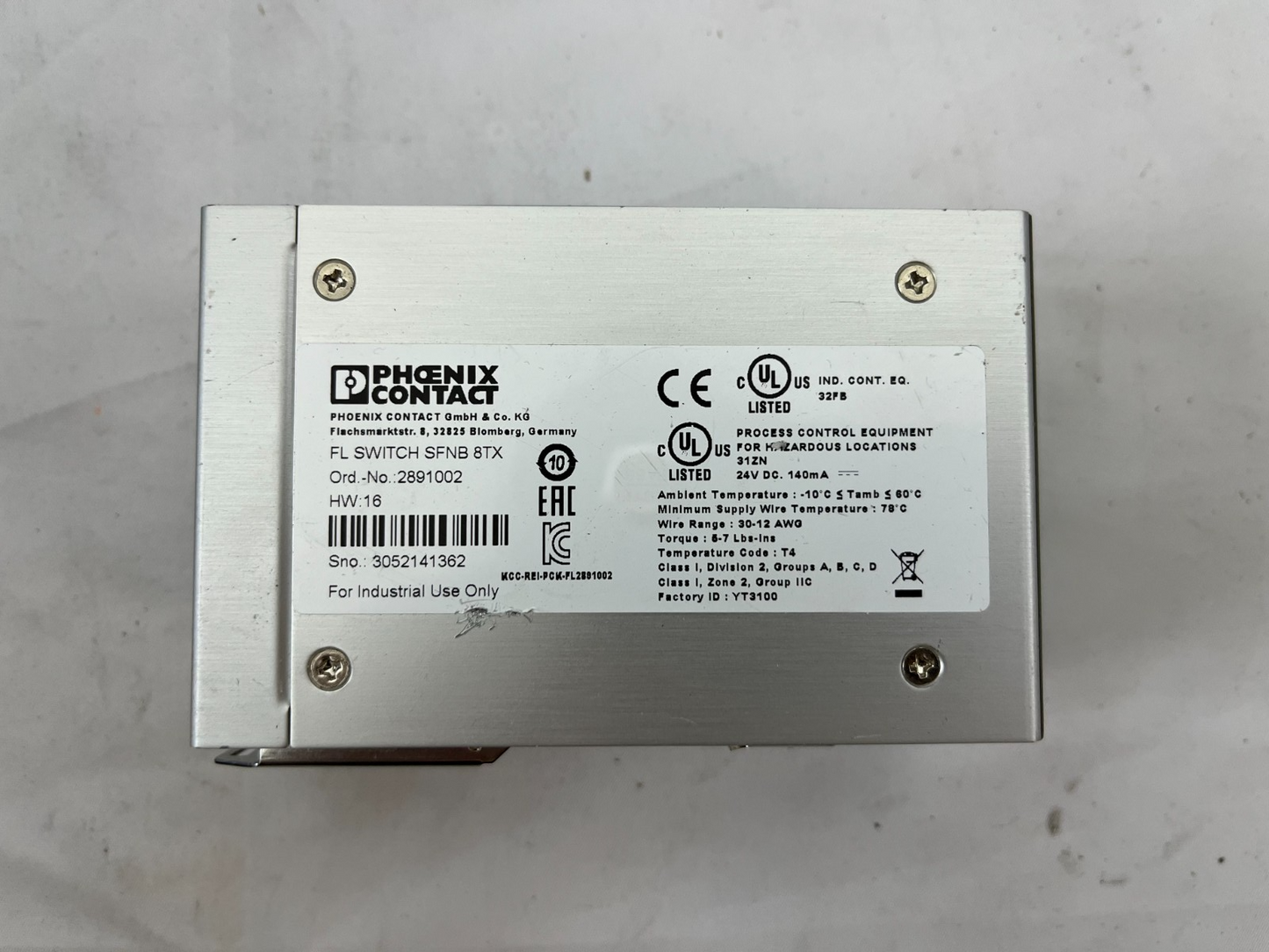Phoenix Contact FL SWITCH SFNB 8TX Ethernet Switch 8-Port 2891002 Used Industria