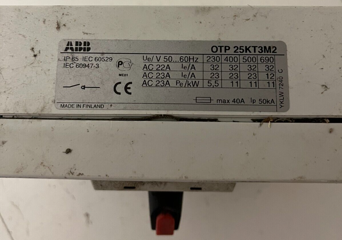ABB OTP 25KT3M2 Safety Switch Disconnect 40A IP65 3-Phase USED Working
