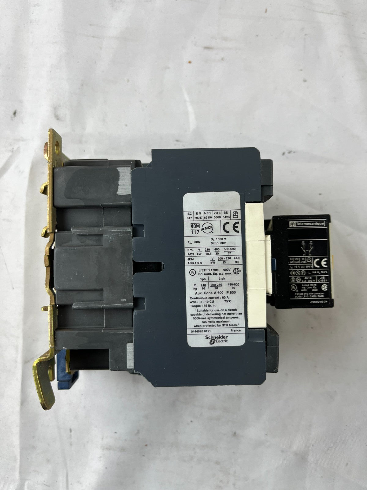 Telemecanique LC1 D65 Contactor 80A 1000V 3P w/ LA1 DN11 Aux Block Used Spare