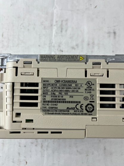 Yaskawa V1000 CIMR-VCBA0002BAA VFD 200-240VAC 0.37kW AC Drive Used Spare Unit