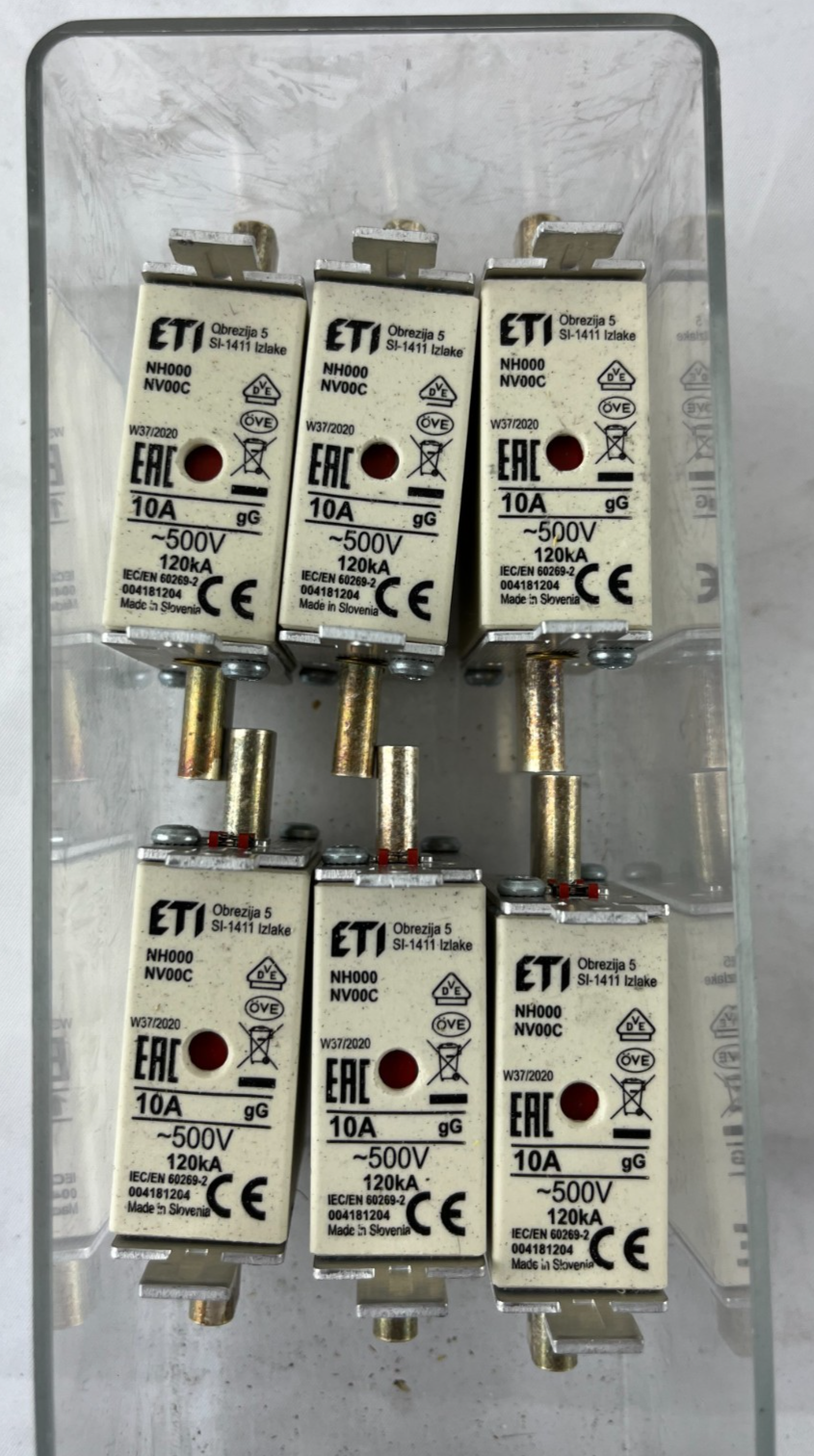 Lot 6x ETI NH000 NV000C Fuse Links 10A 500V gG 120kA 004181204 New Slovenia