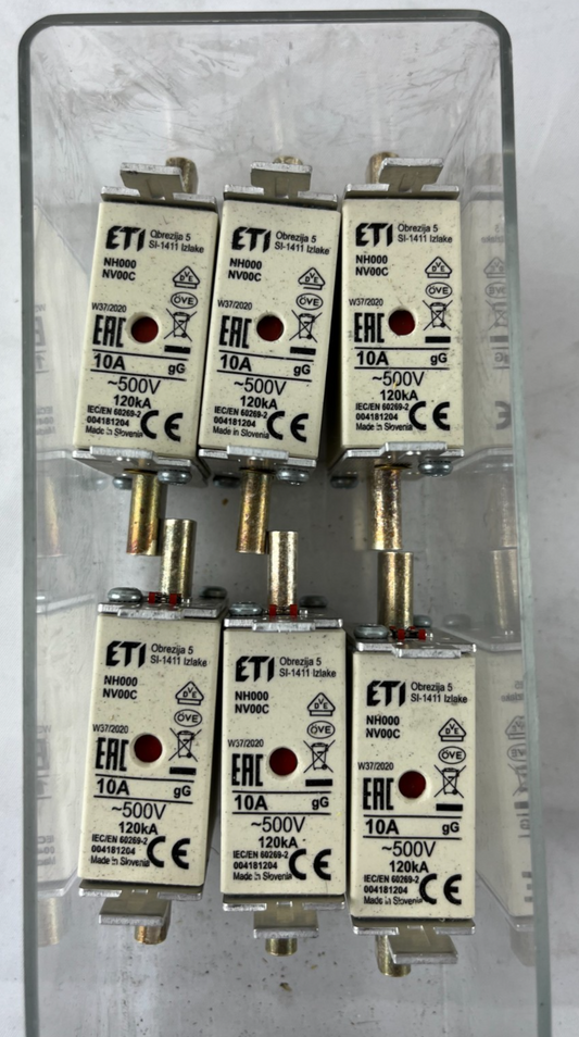 Lot 6x ETI NH000 NV000C Fuse Links 10A 500V gG 120kA 004181204 New Slovenia