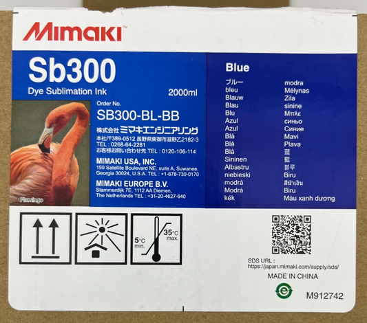 Mimaki Sb300-BL-BB Blue Dye Sublimation Ink 2000ml Genuine Sealed, Exp 09/2025