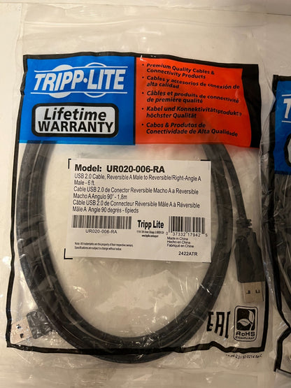 Lot of 6x Tripp Lite UR020-006-RA USB 2.0 Right-Angle 6ft Cables New Sealed