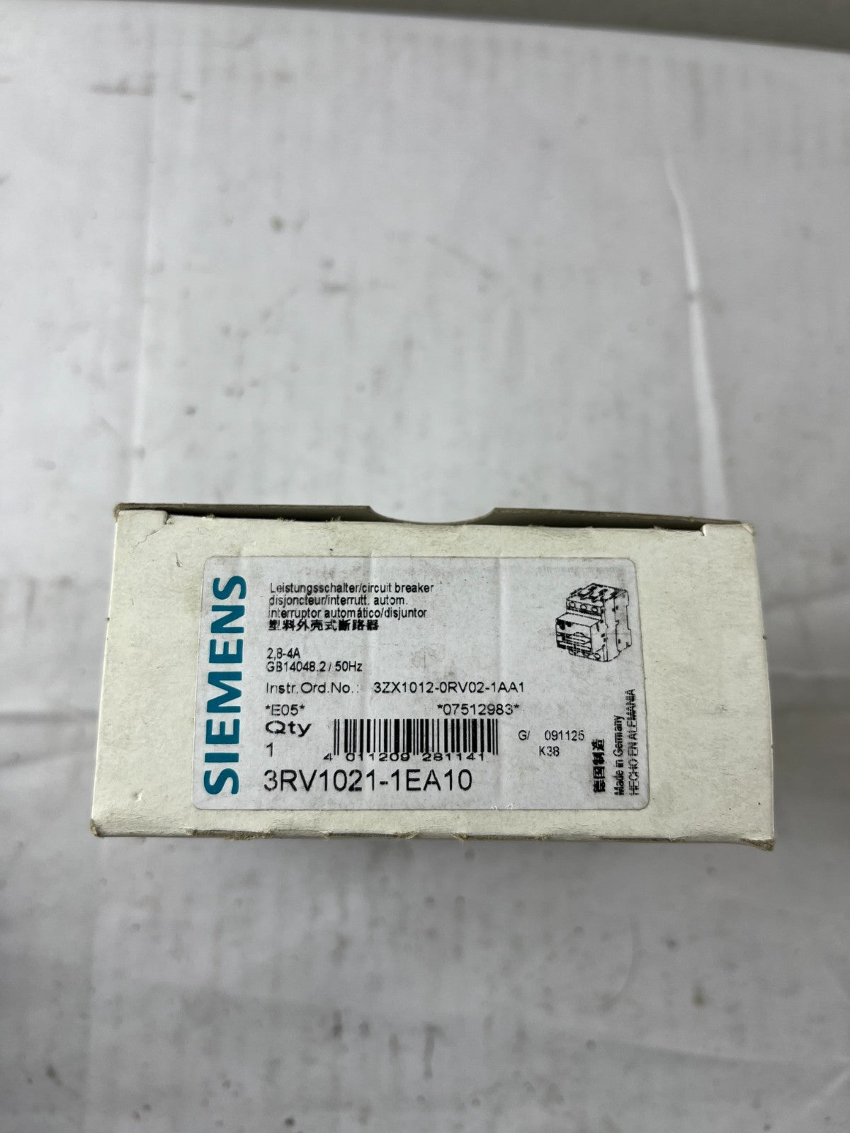Siemens 3RV1021‑1EA10 SIRIUS Motor Protection Circuit Breaker 2.8–4A Class 10