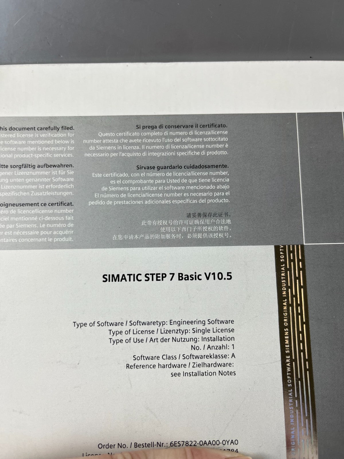 Siemens SIMATIC STEP 7 Basic V10.5 Engineering Software DVD Single License NOS