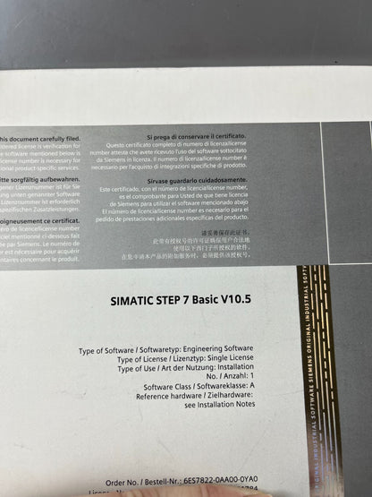 Siemens SIMATIC STEP 7 Basic V10.5 Engineering Software DVD Single License NOS