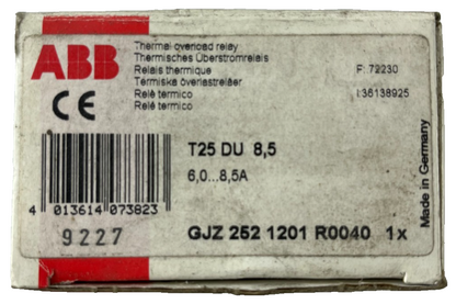 ABB T25 DU 8.5 Thermal Overload Relay 6.0–8.5A Class 10A New in Box