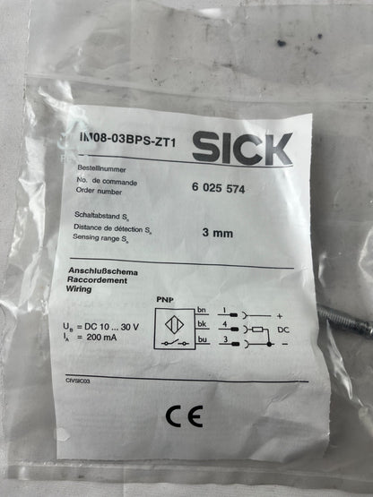 SICK IN08-03BPS-ZT1 Inductive Proximity Sensor 3mm PNP 10–30VDC New Unit