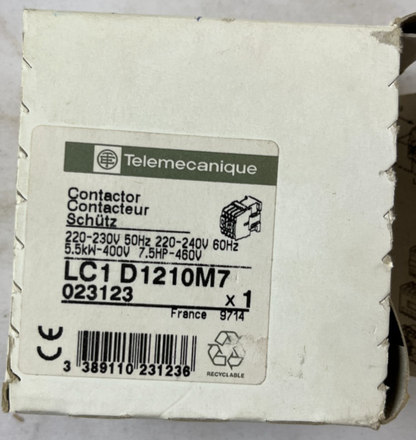 Telemecanique LC1D1210M7 Contactor 25A 5.5kW 3-Pole 220–240V AC Coil New In Box
