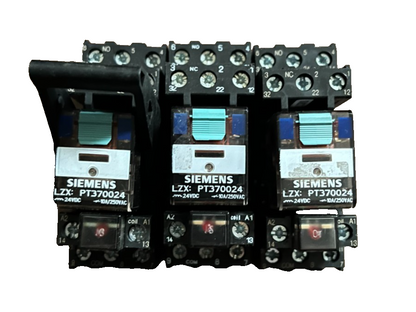 Siemens LZX:PT370024 & LZS:PT3A5L24 24VDC 10A Plug-In Relay Bundle of 3 Used