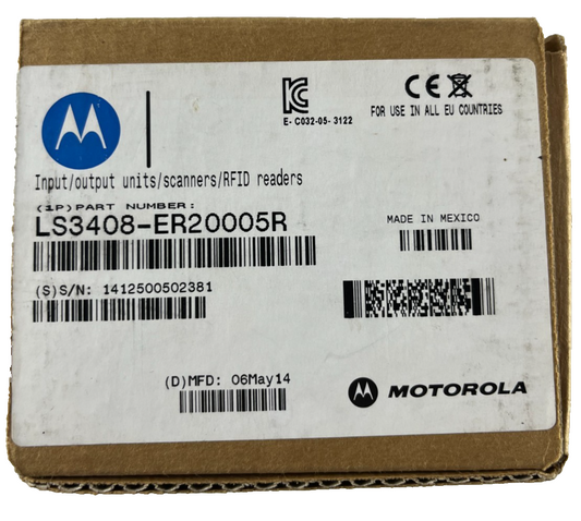 Motorola LS3408-ER20005R Rugged Barcode Scanner Extended Range Yellow New