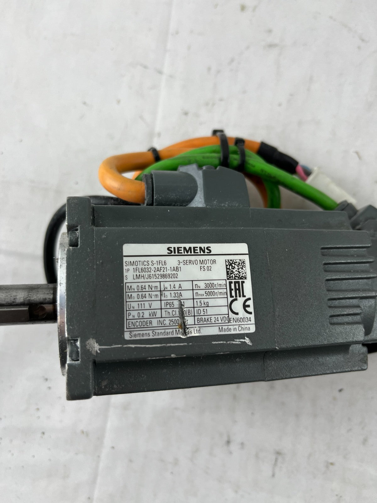 Siemens 1FL6032-2AF21-1AB1 SIMOTICS S-1FL6 Servo Motor 0.2kW 3000rpm Brake Used