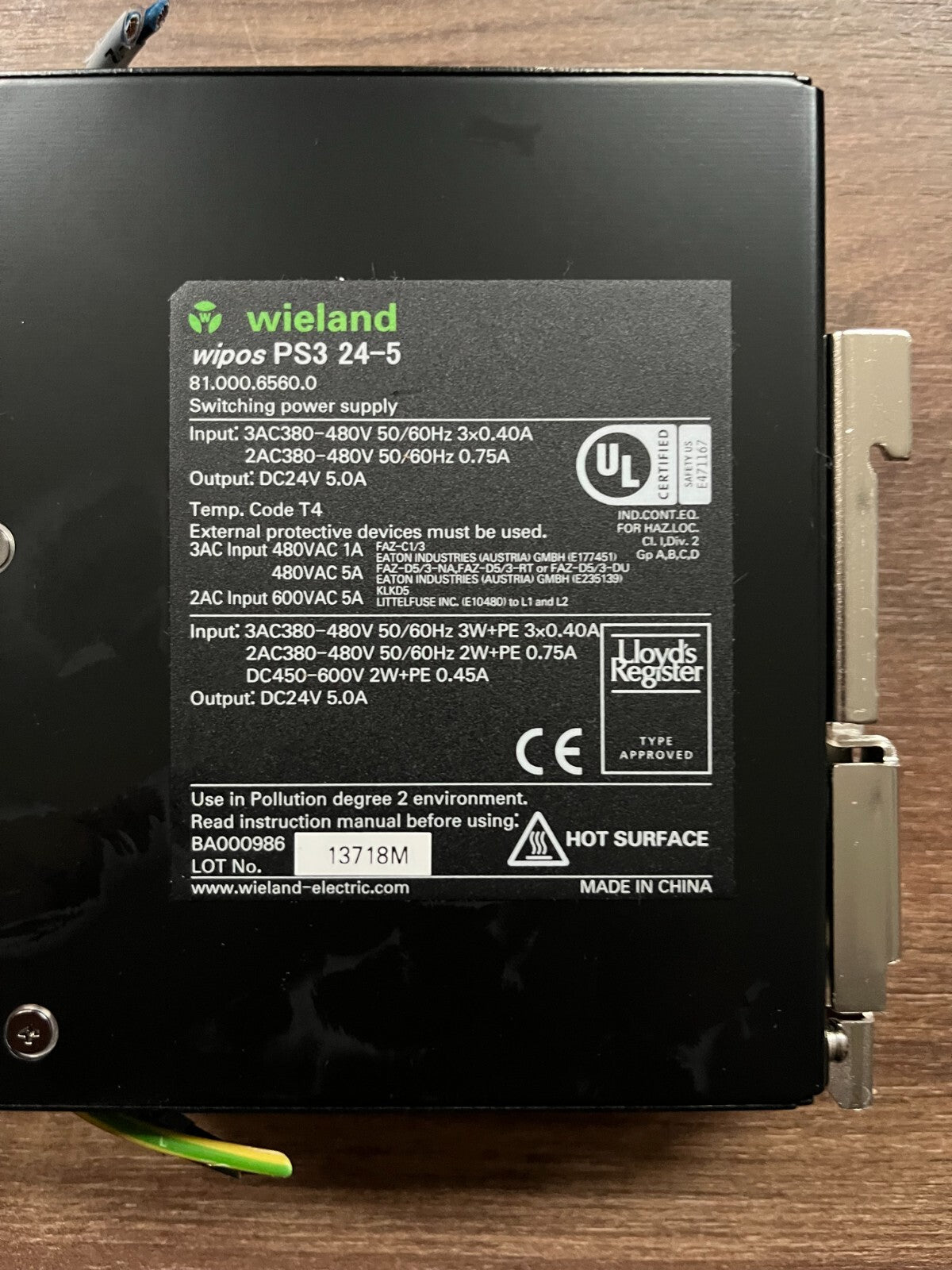 Wieland Wipos PS3 24-5 Power Supply 24V 5A 3PH 380-480V AC Used Working