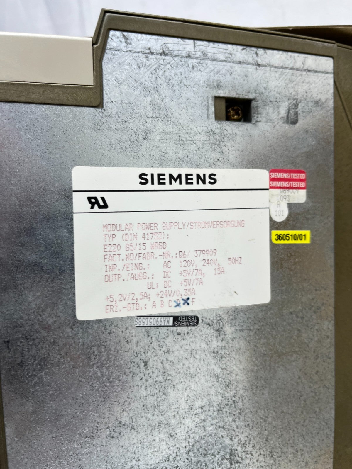 Siemens SIMATIC S5 PS 951 Power Supply 6ES5951‑7LD12 115/230 V AC 5 V DC 7/15 A