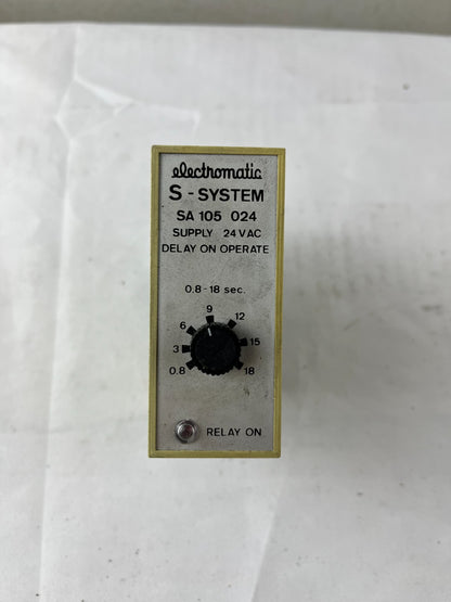 Electromatic SA 105 024 Time Delay Relay 24VAC 0.8-18 Sec Delay On Operate