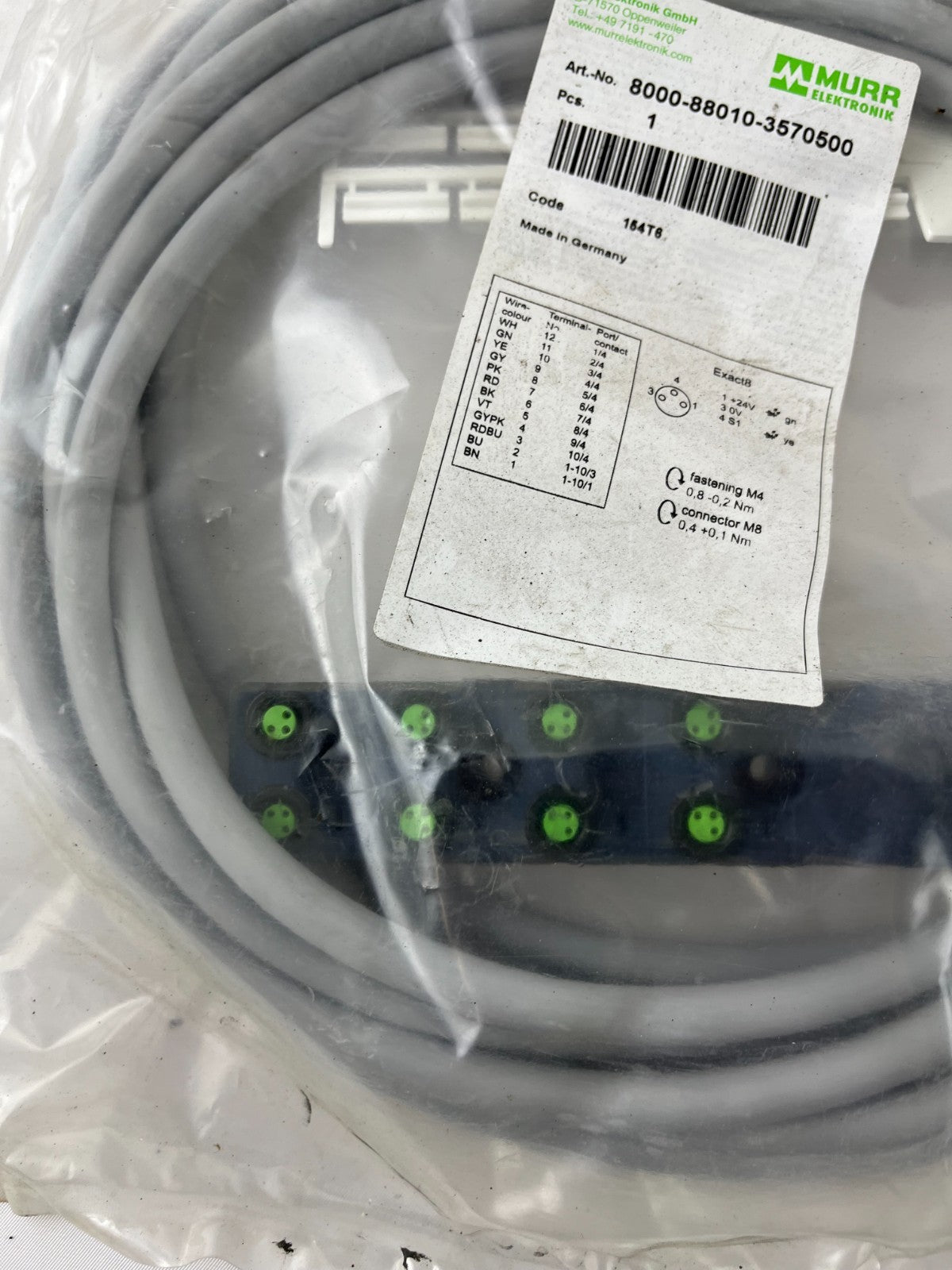 Murr Elektronik exact8 8000-88010-3570500 8-Port M8 Distribution 5m Cable NEW
