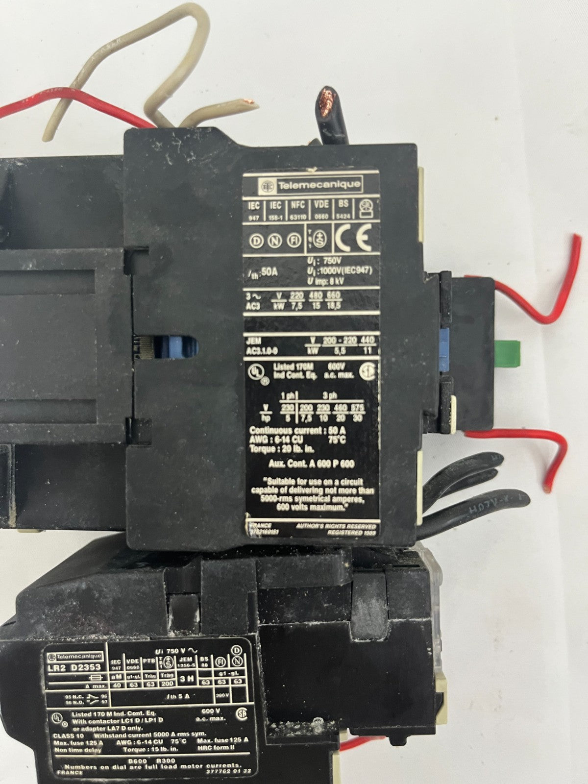 Telemecanique LC1 D32 01 50A Contactor + LR2 D2353 Overload Relay 23-32A, 230V