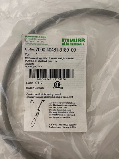 Murrelektronik 7000-40481-3180100 M12 Shielded Cable 1m Male/Female New