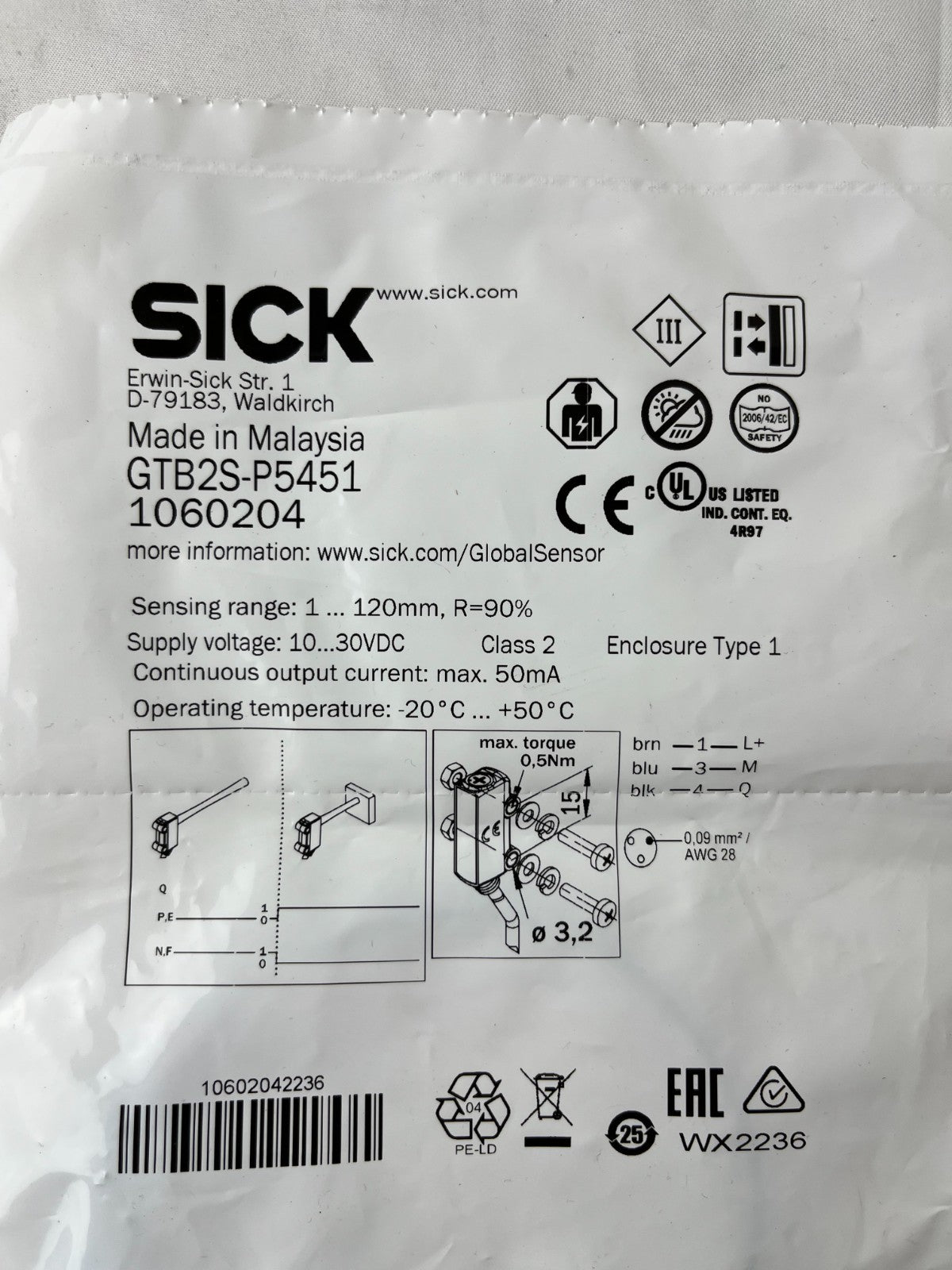 SICK GTB2S-P5451 Photoelectric Sensor 1060204 10-30VDC New Spare Unit