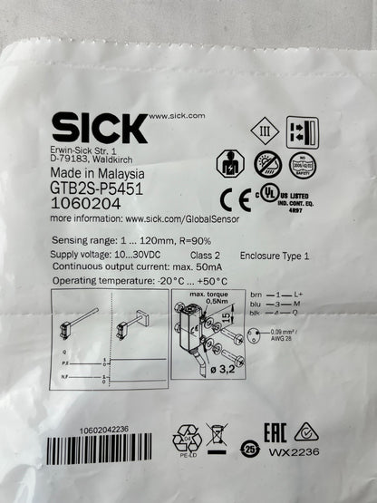 SICK GTB2S-P5451 Photoelectric Sensor 1060204 10-30VDC New Spare Unit