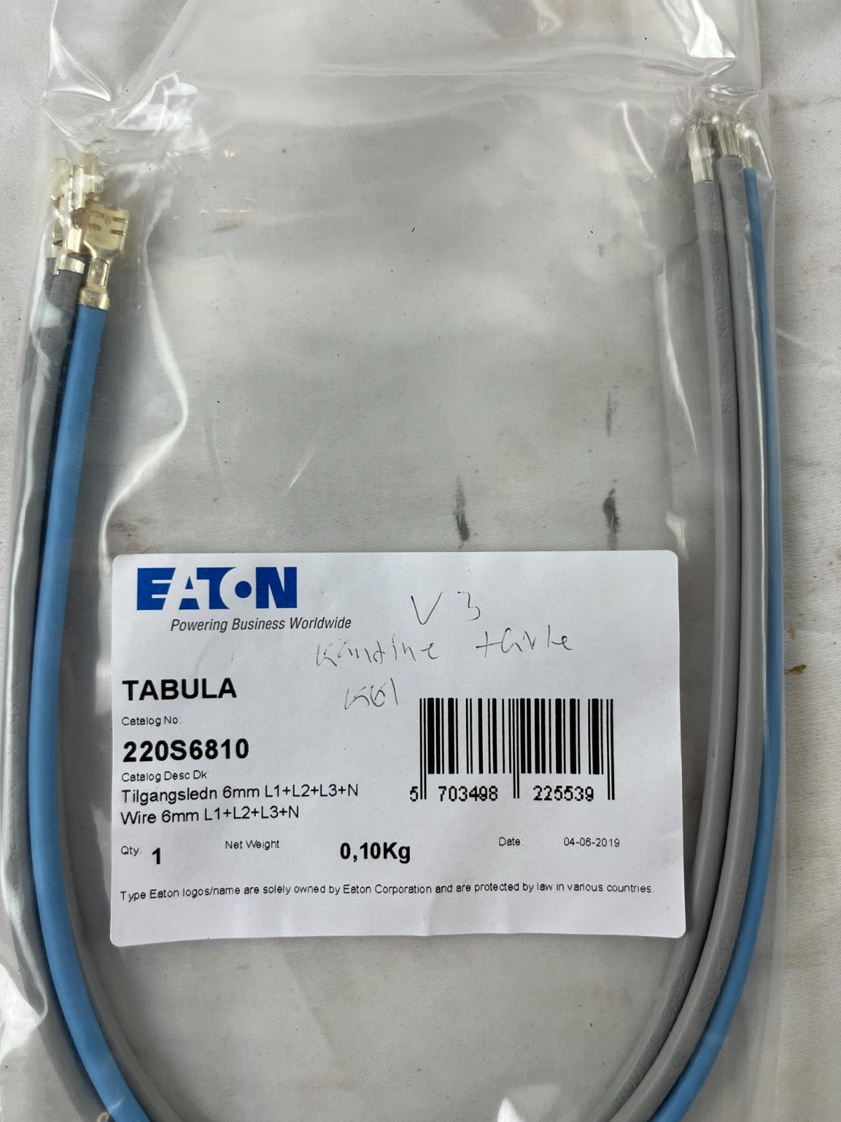 Eaton 220S6810 Tabula Feed Cable 6mm² L1+L2+L3+N 480mm New Spare Unit