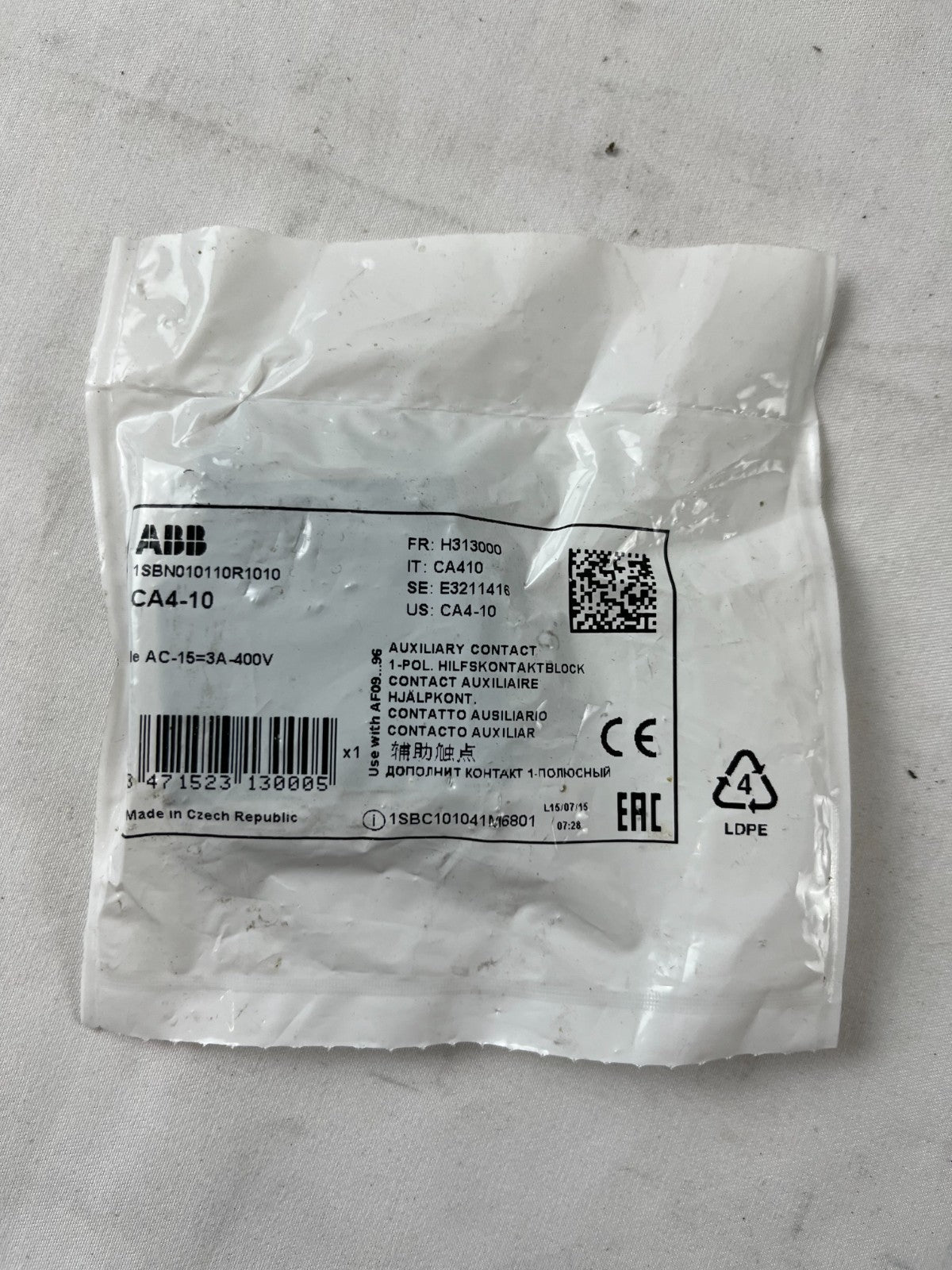 ABB CA4-10 Auxiliary Contact Block 1SBN010110R1010 1NO+1NC New Sealed Unit