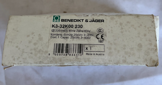 Benedikt & Jäger K3-32K00 230 Capacitor Contactor 25kVAr New Spare Unit