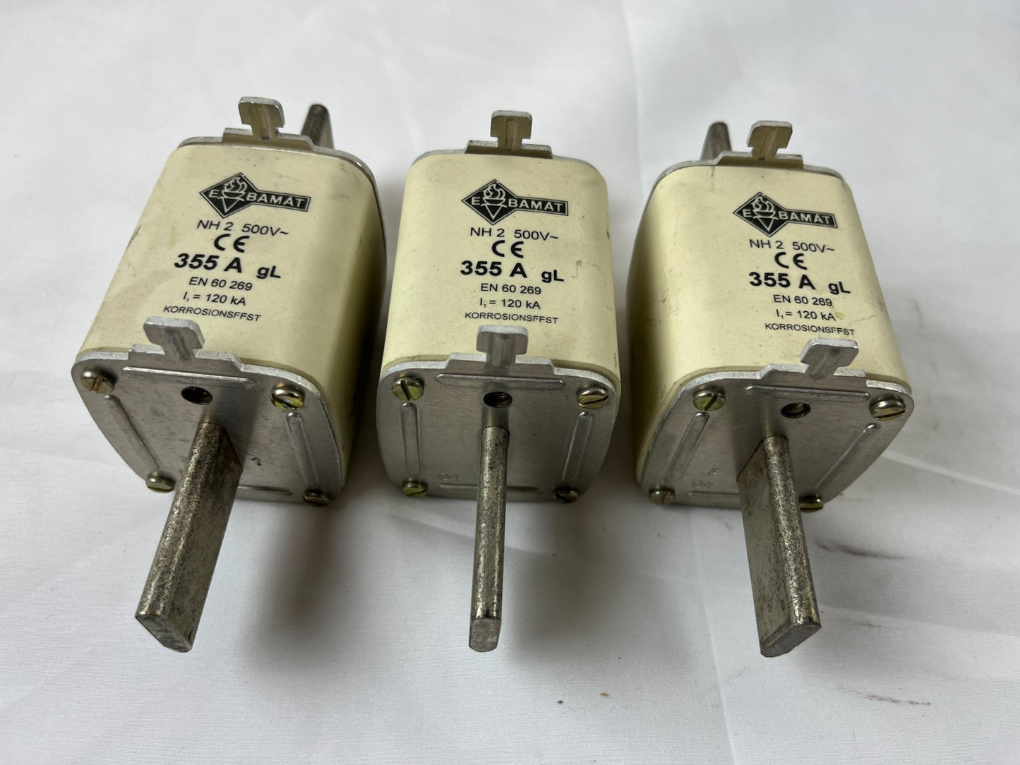 Damat NH2 355A 500V GL GG Fuses Lot Of 3 Used EBamat Spare Units