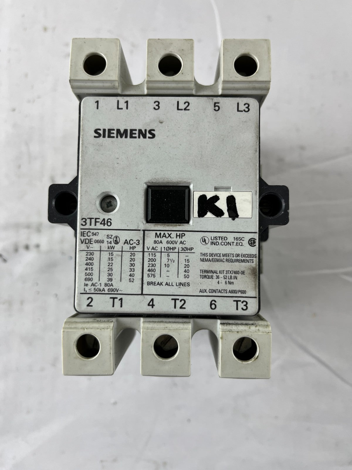 Siemens 3TF46 22-0AP0 World Series Power Contactor 3-Pole 45A 600V 110/120V Coil