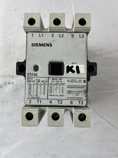 Siemens 3TF46 22-0AP0 World Series Power Contactor 3-Pole 45A 600V 110/120V Coil