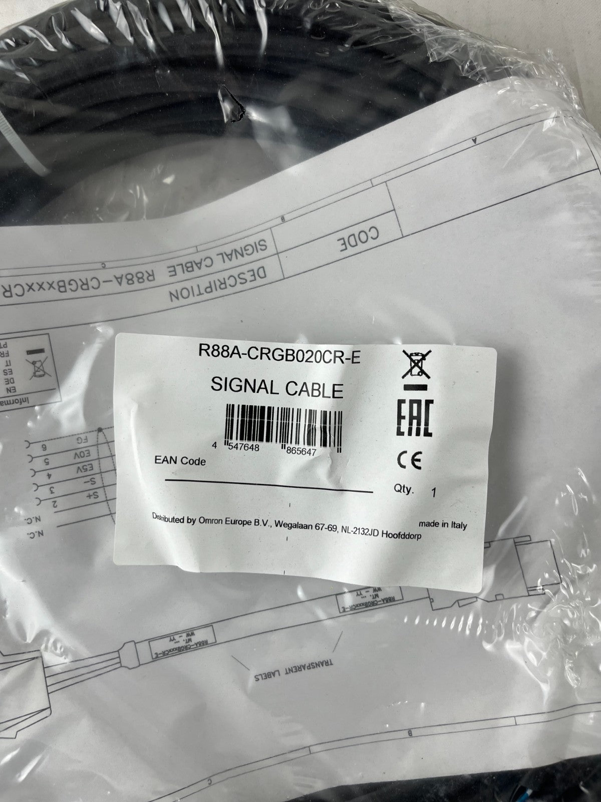 Omron R88A-CRGB020CR-E Servo Motor Signal Cable 20 m New Sealed Unused